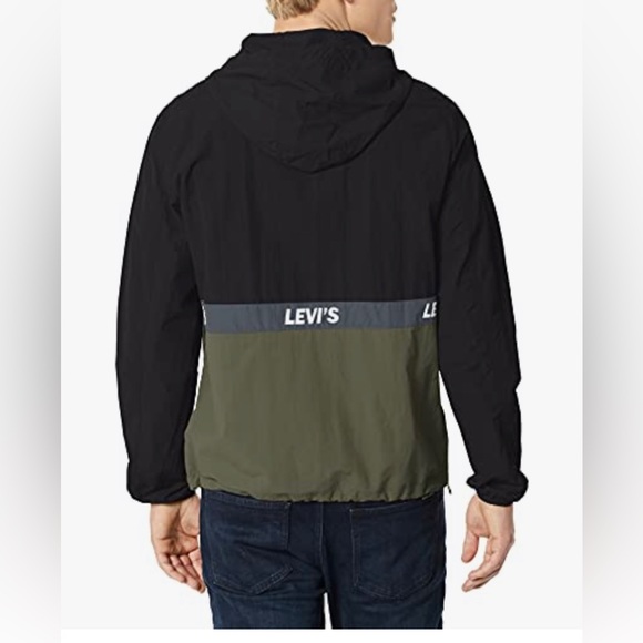 Levis | Retro Hooded Colourblock Black and Green Windbreaker Jacket - Picture 2 of 5